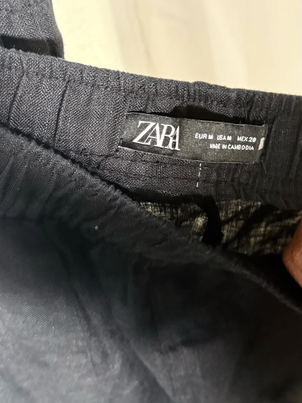 Zara Black linen Elastic-Waist Wide-Leg Sweatpants